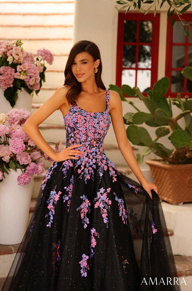 AMARRA FLORAL GLITTER TULLE BALL GOWN