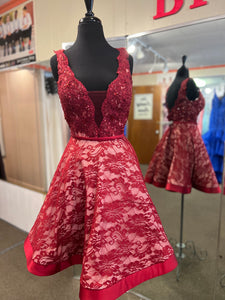 A8 Burgundy lace A-line dress