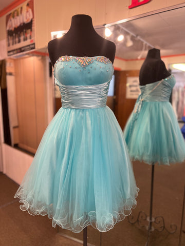 A15 Blue strapless tulle dress