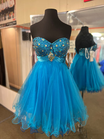 A23 Blue strapless tulle dress