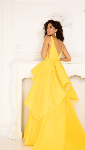 KL113223 - V-neck diagonal gown in yellow