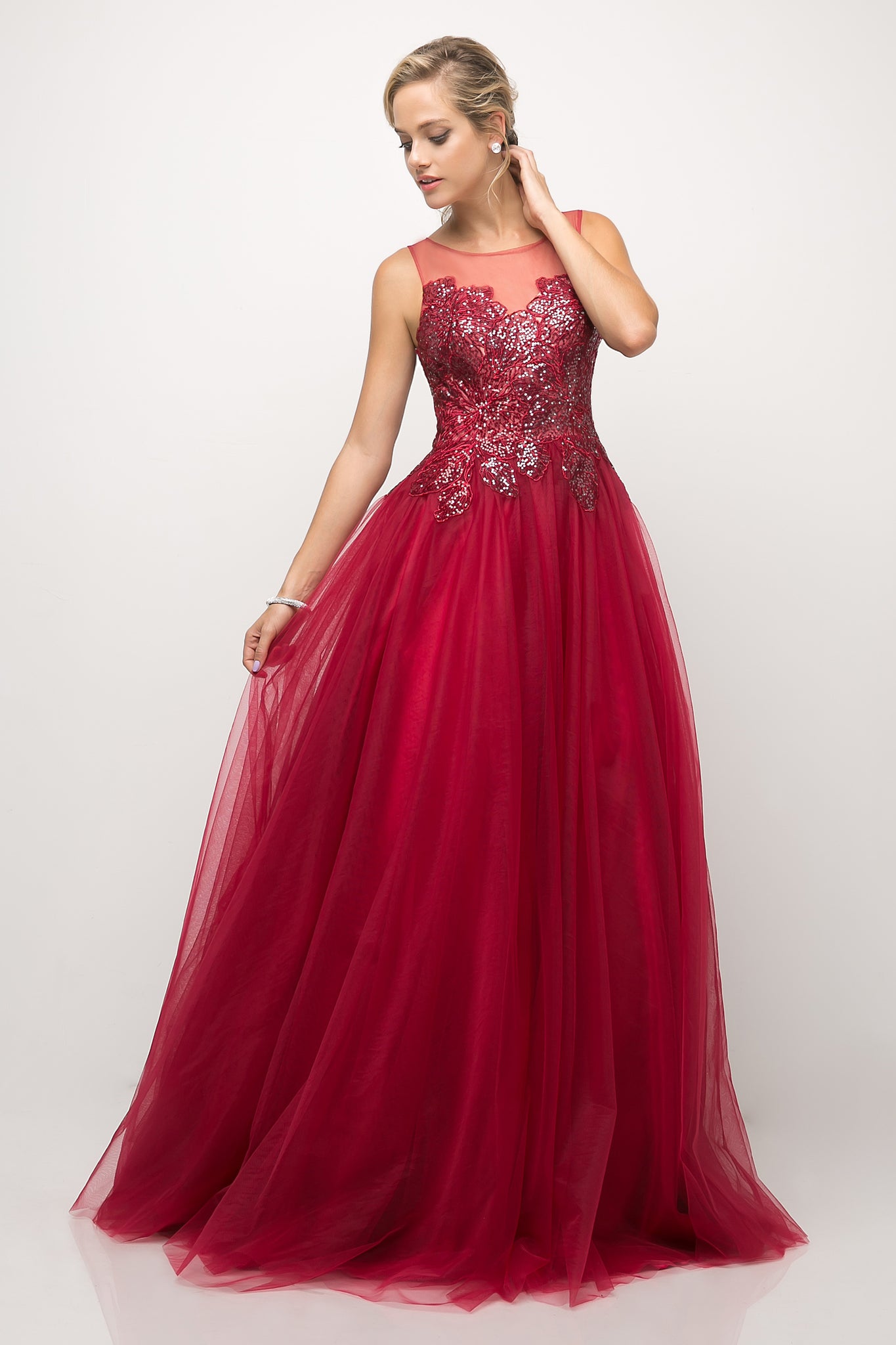 KC00940 -  Burgundy tulle ball gown